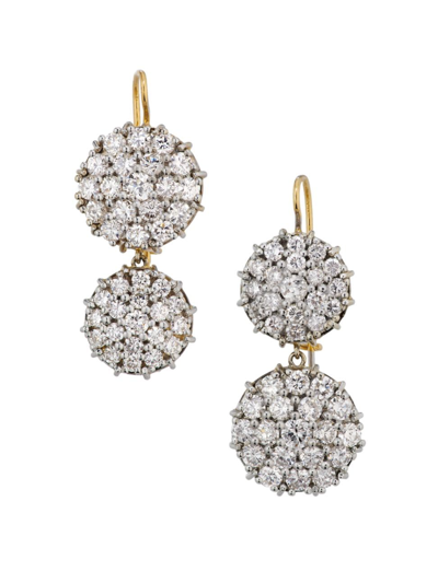 Shop Renee Lewis Women's Two-tone 18k Gold & 5 Tcw Diamond Double-drop Earrings In Whitegold