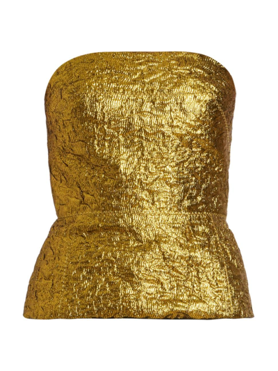 Shop Dries Van Noten Women's Ciao Strapless Metallic Jacquard Top In Gold