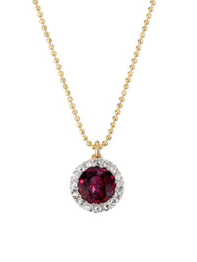Shop Renee Lewis Women's Two-tone 18k Gold, Almandine Garnet & 0.8 Tcw Diamond Halo Pendant Necklace In Yellow Gold