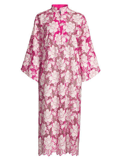 Shop La Vie Style House Women's Floral Lace Caftan Maxi Dress In Hot Pink White