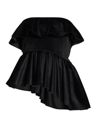 Shop Kika Vargas Women's Nita Satin Asymmetric Peplum Top In Black