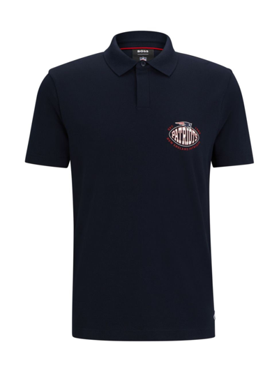 Shop Hugo Boss Men's Boss X Nfl Cotton-piqué Polo Shirt With Collaborative Branding In Patriots Blue