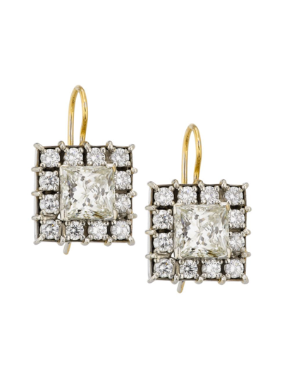 Shop Renee Lewis Women's Two-tone 18k Gold & 8 Tcw Diamond Square Drop Earrings In Whitegold