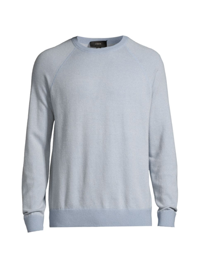 Shop Vince Men's Birdseye Wool & Cotton-blend Raglan Sweater In Lake Blue Cream