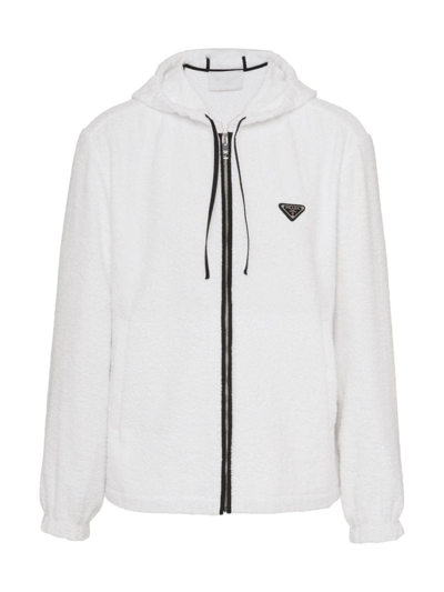 Shop Prada Men's Terrycloth Hoodie Jacket In White