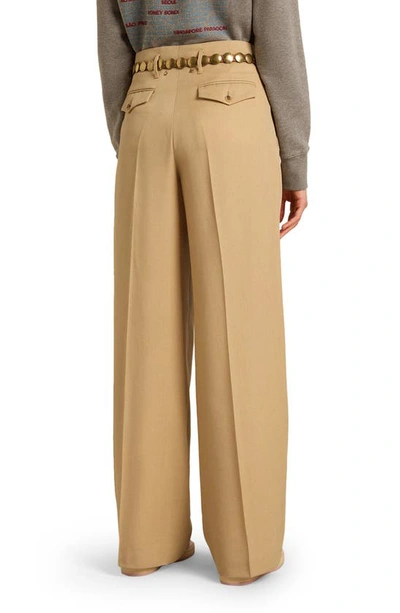 Shop Golden Goose Hollywood Waist Virgin Wool Gabardine Wide Leg Pants In Sand