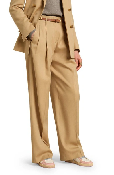 Golden Goose Pleated Wide-leg Wool Pants In Sand