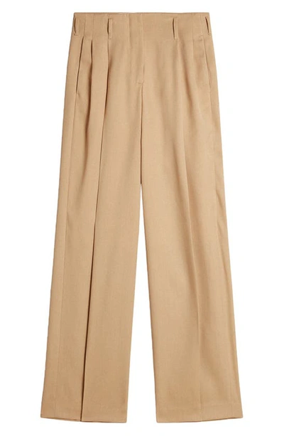 Shop Golden Goose Hollywood Waist Virgin Wool Gabardine Wide Leg Pants In Sand