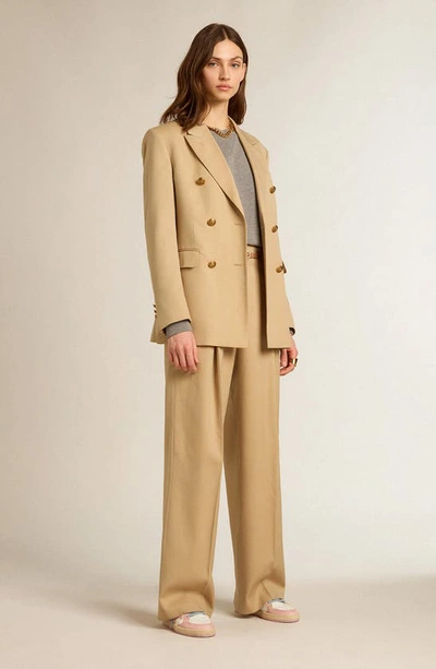 Golden Goose Pleated Wide-leg Wool Pants In Sand