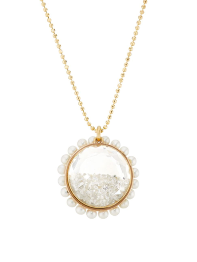 Shop Renee Lewis Women's Shake 18k Yellow Gold, 5.26 Tcw Diamond & Natural Pearl Pendant Necklace