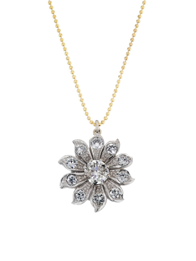 Shop Renee Lewis Women's Two-tone 18k Gold & 5 Tcw Diamond Flower Pendant Necklace