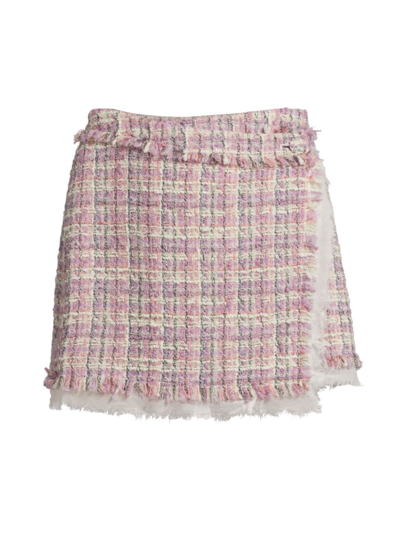 Shop Loveshackfancy Women's Royce Plaid Tweed Wrap Miniskirt In Pink Party