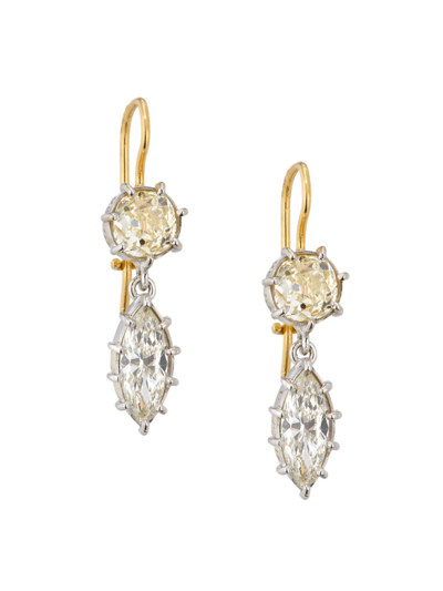 Shop Renee Lewis Women's Two-tone 18k Gold & 2.58 Tcw Diamond Double-drop Earrings In White Gold