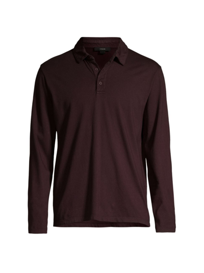 Shop Vince Men's Garment-dyed Long-sleeve Polo Shirt In Washed Pinot Vino