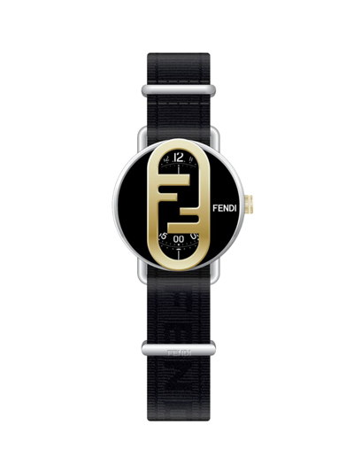 Shop Fendi Men's O'lock Two-tone Stainless Steel & Jacquard Strap Watch/42mm In Nero Nero