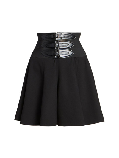 Shop Alaïa Women's Leather Buckle-embellished Miniskirt In Black