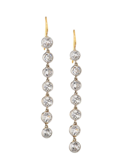 Shop Renee Lewis Women's Two-tone 18k Gold & 3 Tcw Diamond Drop Earrings In White Gold