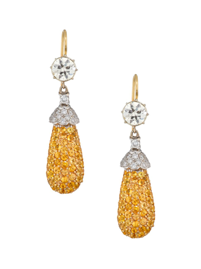 Shop Renee Lewis Women's Two-tone 18k Gold, Yellow Sapphire & 2 Tcw Diamond Drop Earrings
