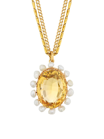Shop Renee Lewis Women's 18k & 24k Yellow Gold, Citrine & Natural Pearl Pendant Necklace