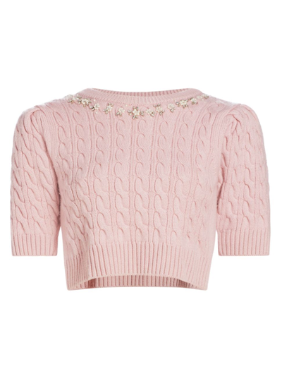 Shop Loveshackfancy Women's Chapelle Wool Cropped Sweater In Rose Dust