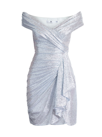 Shop Tadashi Shoji Women's Sequined Off-the-shoulder Cocktail Dress In Platinum