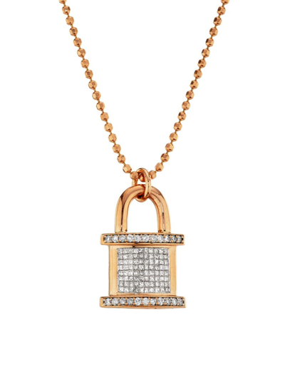 Shop Renee Lewis Women's 14k Rose Gold & 3 Tcw Diamond Padlock Pendant Necklace
