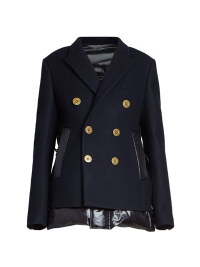 Shop Sacai Women's Wool Padded Double-breasted Jacket In Navy