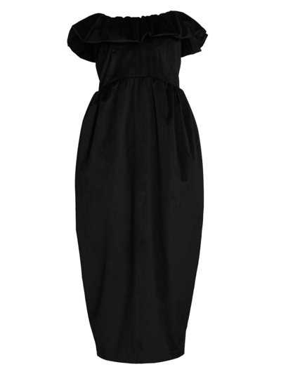 Shop Kika Vargas Women's Therese Strapless Velvet Midi-dress In Black Velvet