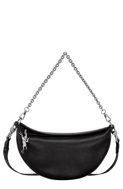 Shop Longchamp Smile Small Half Moon Leather Crossbody Bag In Black
