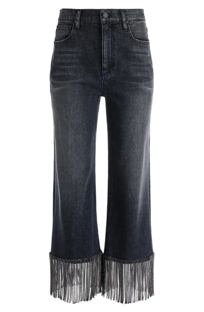 Shop Alice And Olivia Amazing Embellished High Waist Flare Jeans In Maya Charcoal Black