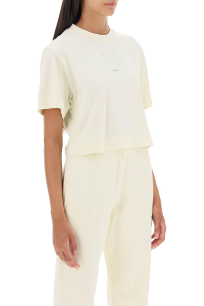 Shop Off-white Cropped T-shirt With Arrow Motif In Beige
