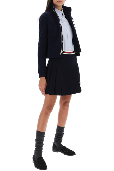 Shop Thom Browne Pleated Mini Skirt In Testurized Cotton Knit In Blue