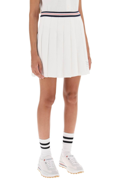 Shop Thom Browne Pleated Mini Skirt In Testurized Cotton Knit In White