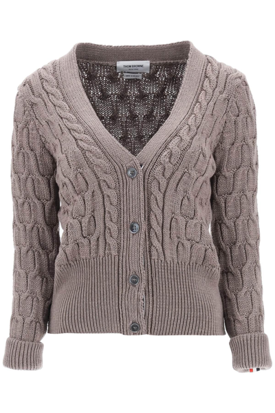 Shop Thom Browne Cable-knit Cardigan In Brown