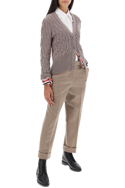 Shop Thom Browne Cable-knit Cardigan In Brown