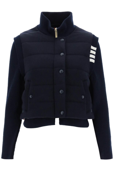 Shop Thom Browne 4-bar Reversible Knitted Jacket In Blue