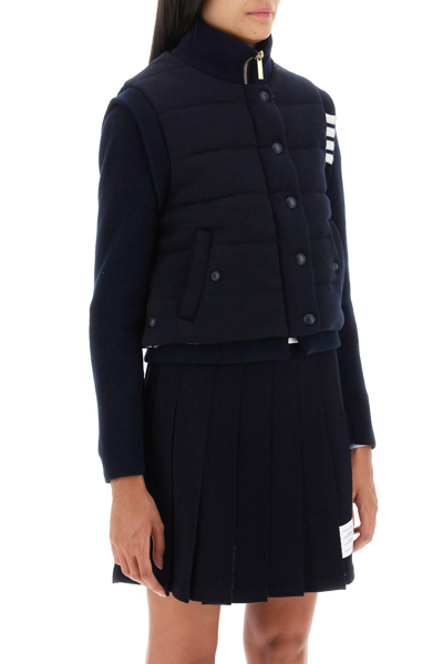 Shop Thom Browne 4-bar Reversible Knitted Jacket In Blue