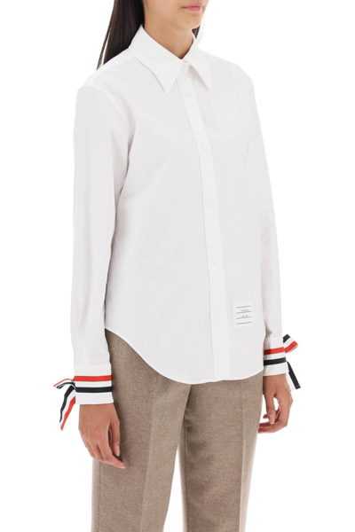 Shop Thom Browne Oxford Shirt With Tricolor Detailing In White
