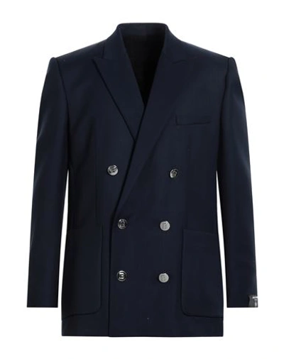 Shop Balmain Man Suit Jacket Navy Blue Size 44 Virgin Wool