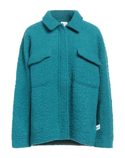 Shop Noumeno Concept Woman Jacket Turquoise Size S Cotton In Blue
