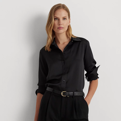 Shop Lauren Ralph Lauren Classic Fit Satin Charmeuse Shirt In Black