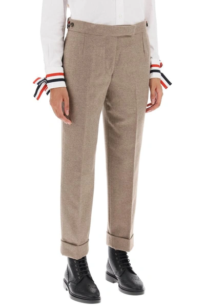 Shop Thom Browne Cropped Wool-flannel Pants In Beige