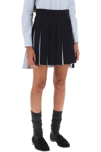 Shop Thom Browne 4-bar Pleated Mini Skirt In Blue