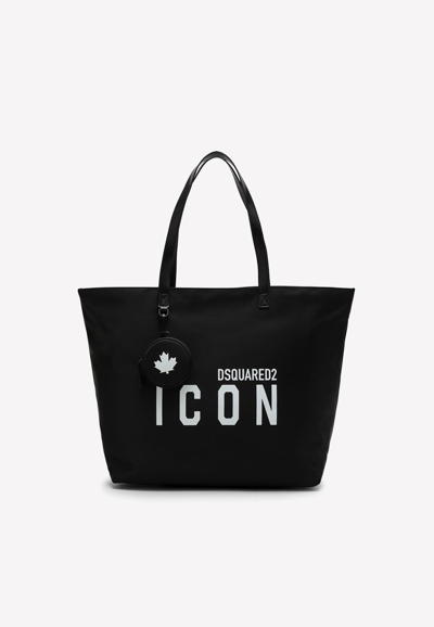 Shop Dsquared2 Be Icon Nylon Tote Bag In Black