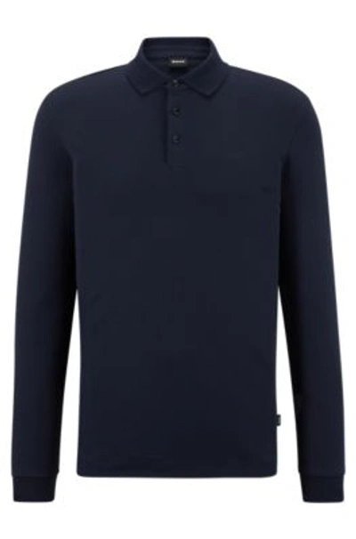 Shop Hugo Boss Organic-cotton Polo Shirt With Embroidered Logo In Dark Blue