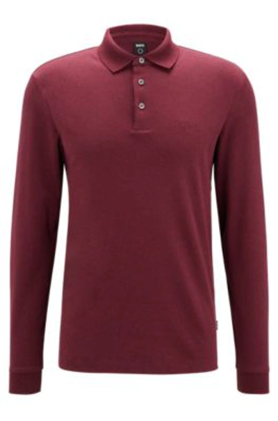 Shop Hugo Boss Interlock-cotton Polo Shirt With Embroidered Logo In Dark Red