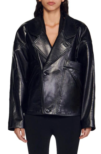 Shop Sandro Clem Leather Jacket In Black