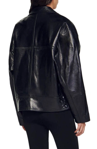 Shop Sandro Clem Leather Jacket In Black