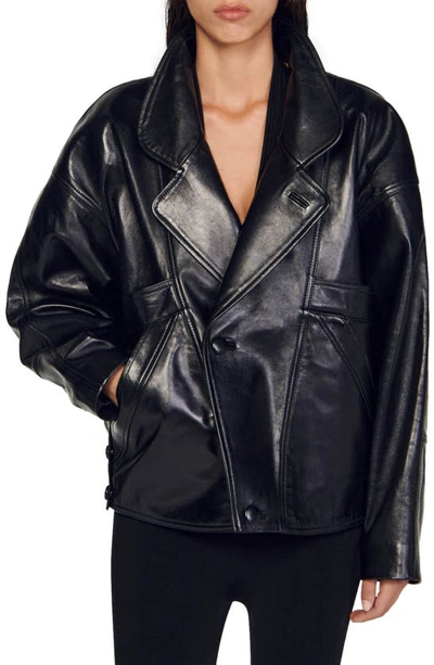 Shop Sandro Clem Leather Jacket In Black