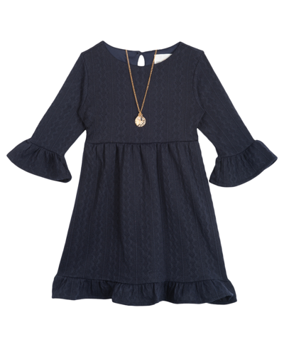 Shop Rare Editions Toddler Girls Bell Sleeve Knit Dress In Navy